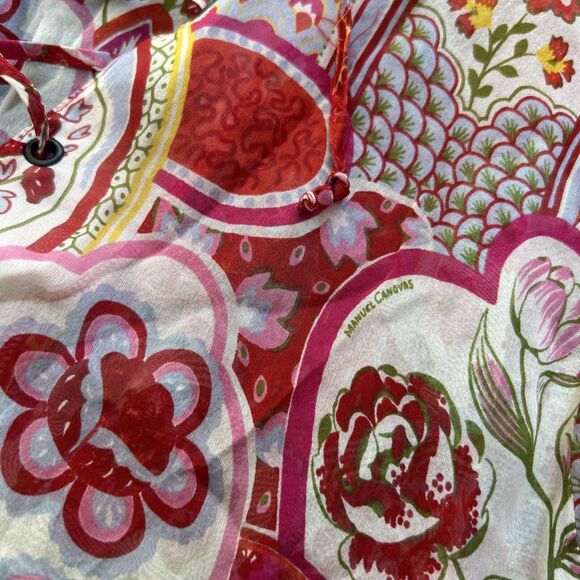 Manuel Canovas Womens Long Sleeve V Neck Floral Shift Dress 100% Silk 8 10 - Picture 12 of 16